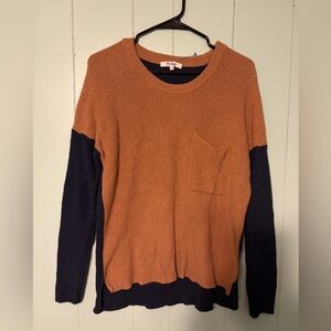 Madewell Thompson Pocket Pullover Sweater tan and navy colorblock design medium